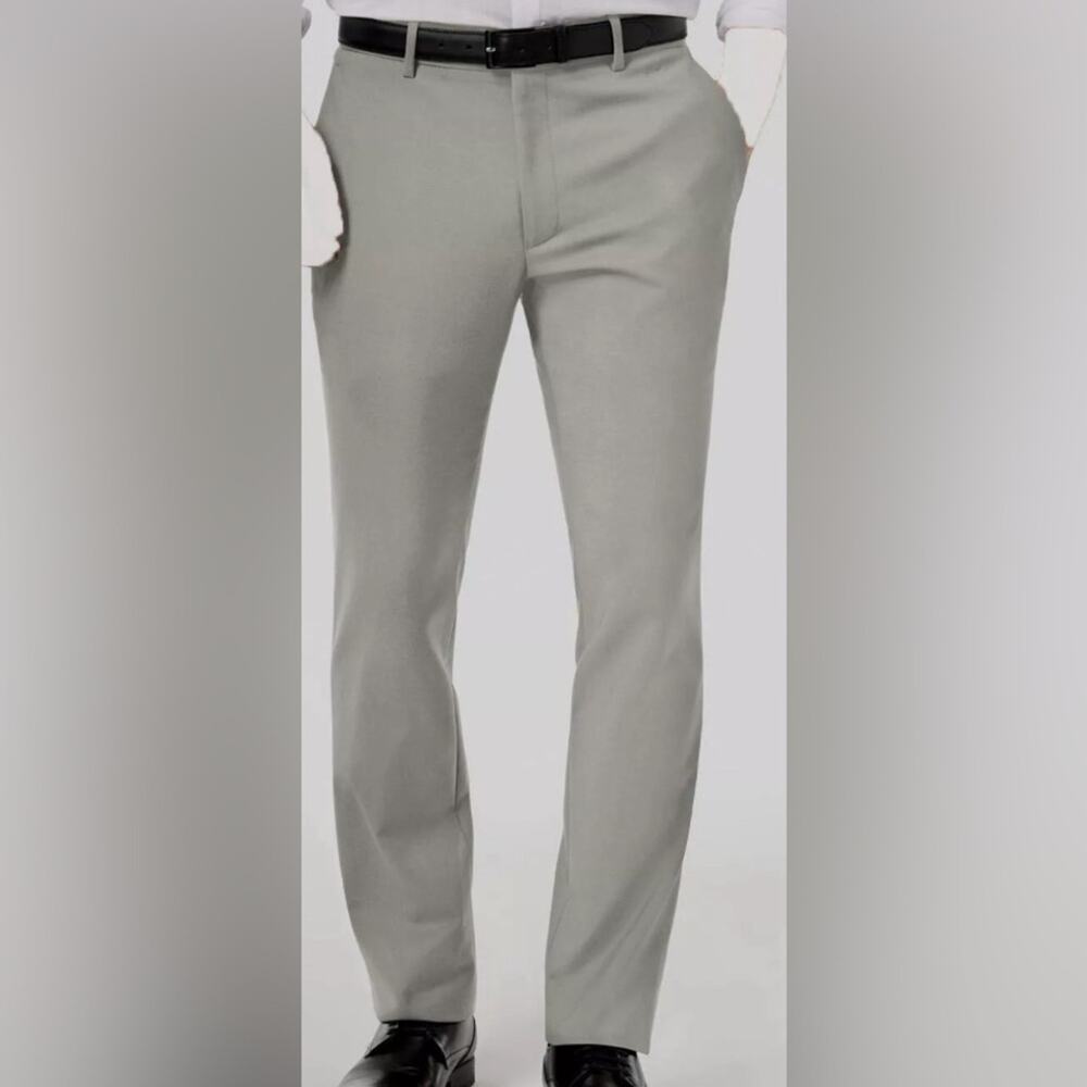 Mens Alfani Gray Slim Stretch Fit Flat Front Casual Leg Chino Pants Sz34